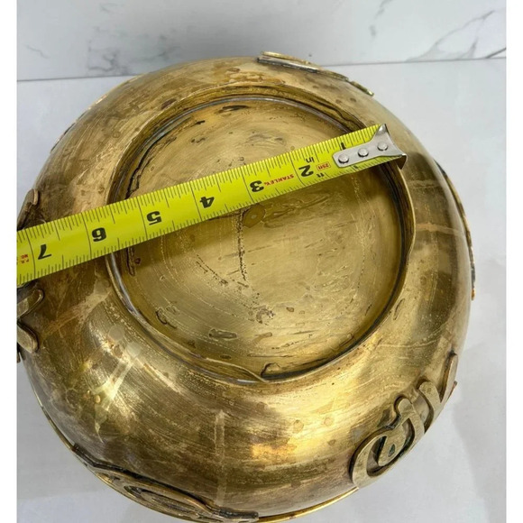 Vintage Mid Century Asian Ethnic Chinese Solid Brass Bowl 12x6x5 - Picture 9 of 12